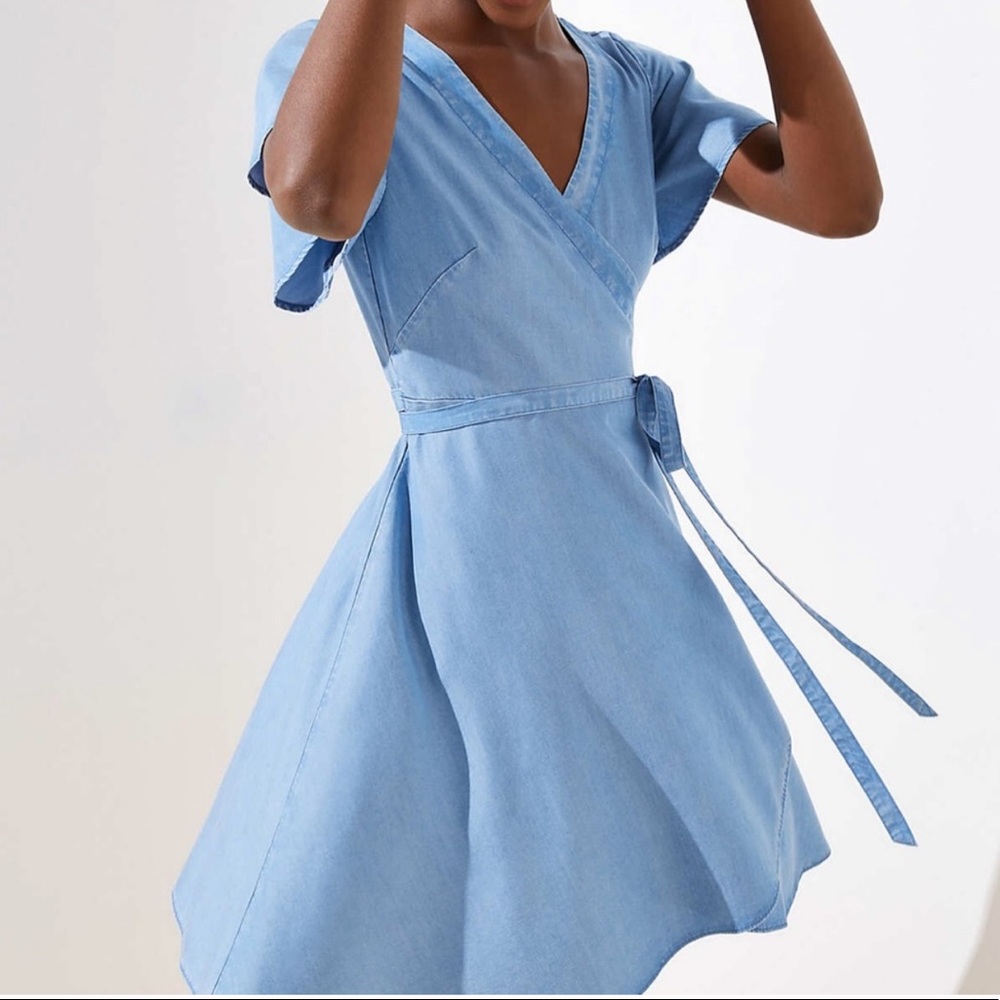 LOFT Chambray Wrap Dress, Size 8